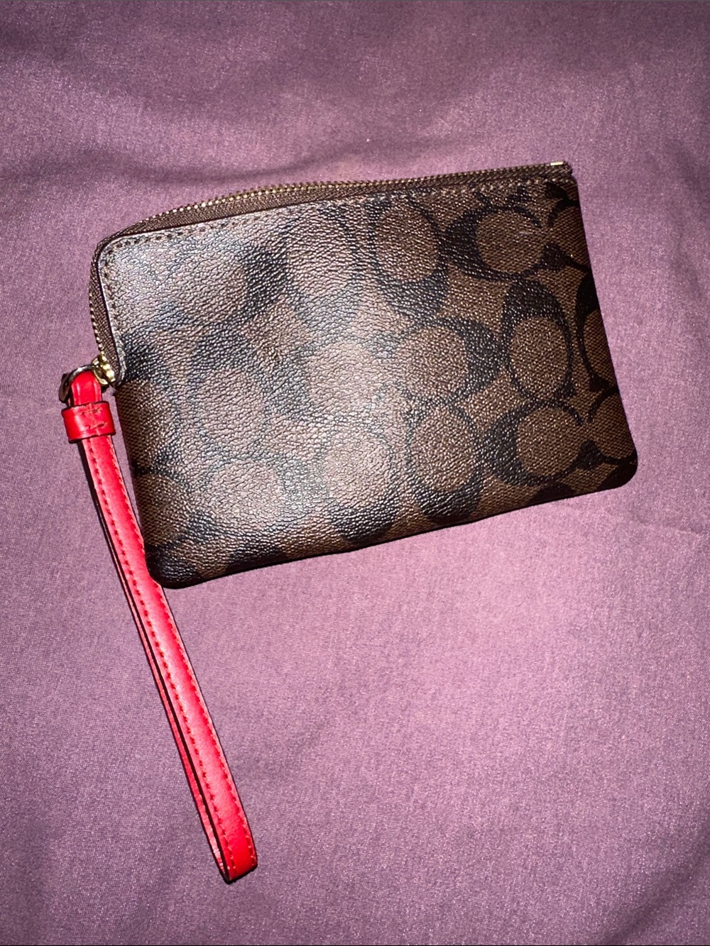 Coach Brown Signature Wristlet with Red Stripe - Picture 5 of 7